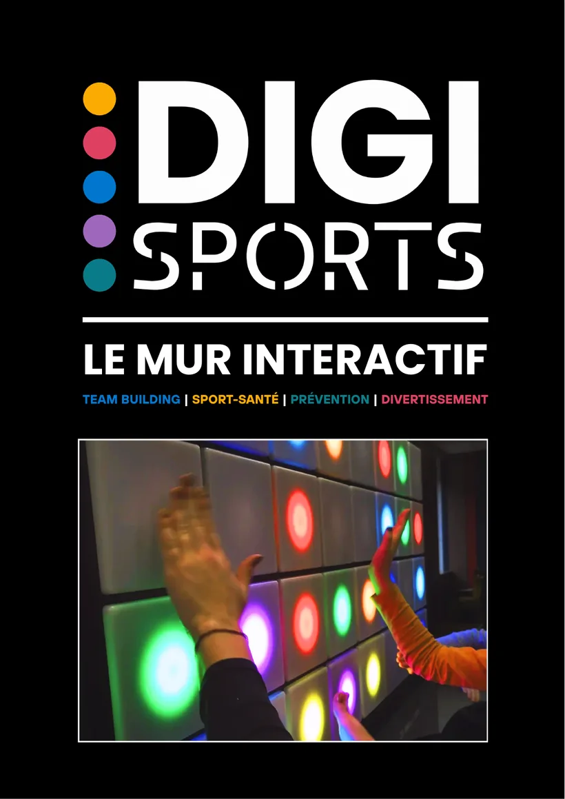 Offre de service Digi-Sports : logo et mur interactif lumineux.